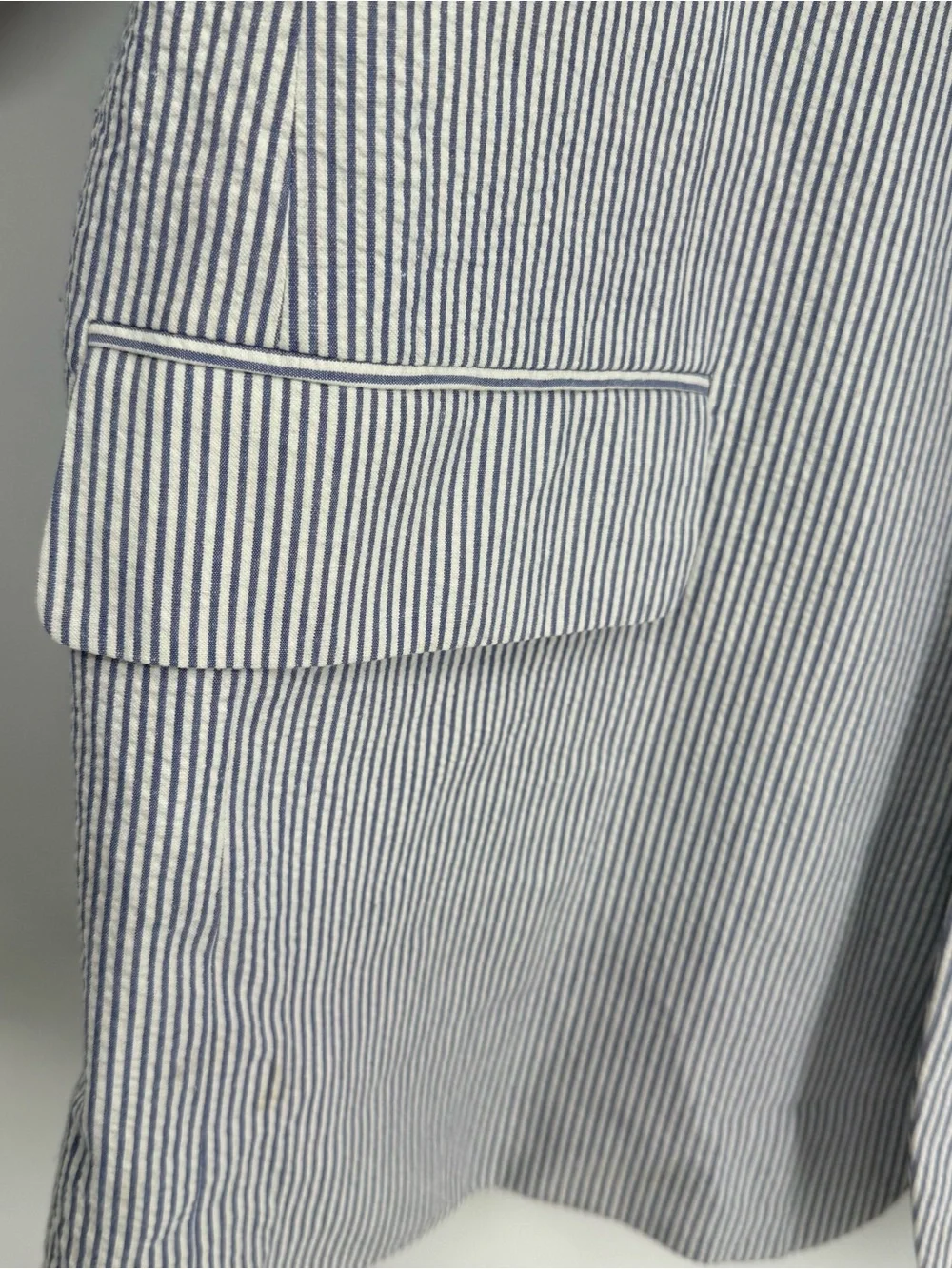 Adolfo Summer Sport Coat Blazer Mens Seersucker Blue Stripe Size 46R Lined